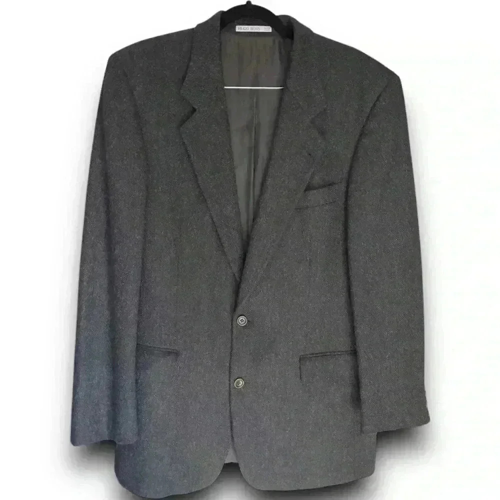 Hugo Boss 40L Scotland Wool Sports Coat Vintage Corleone‎ Tweed Blazer Black USA